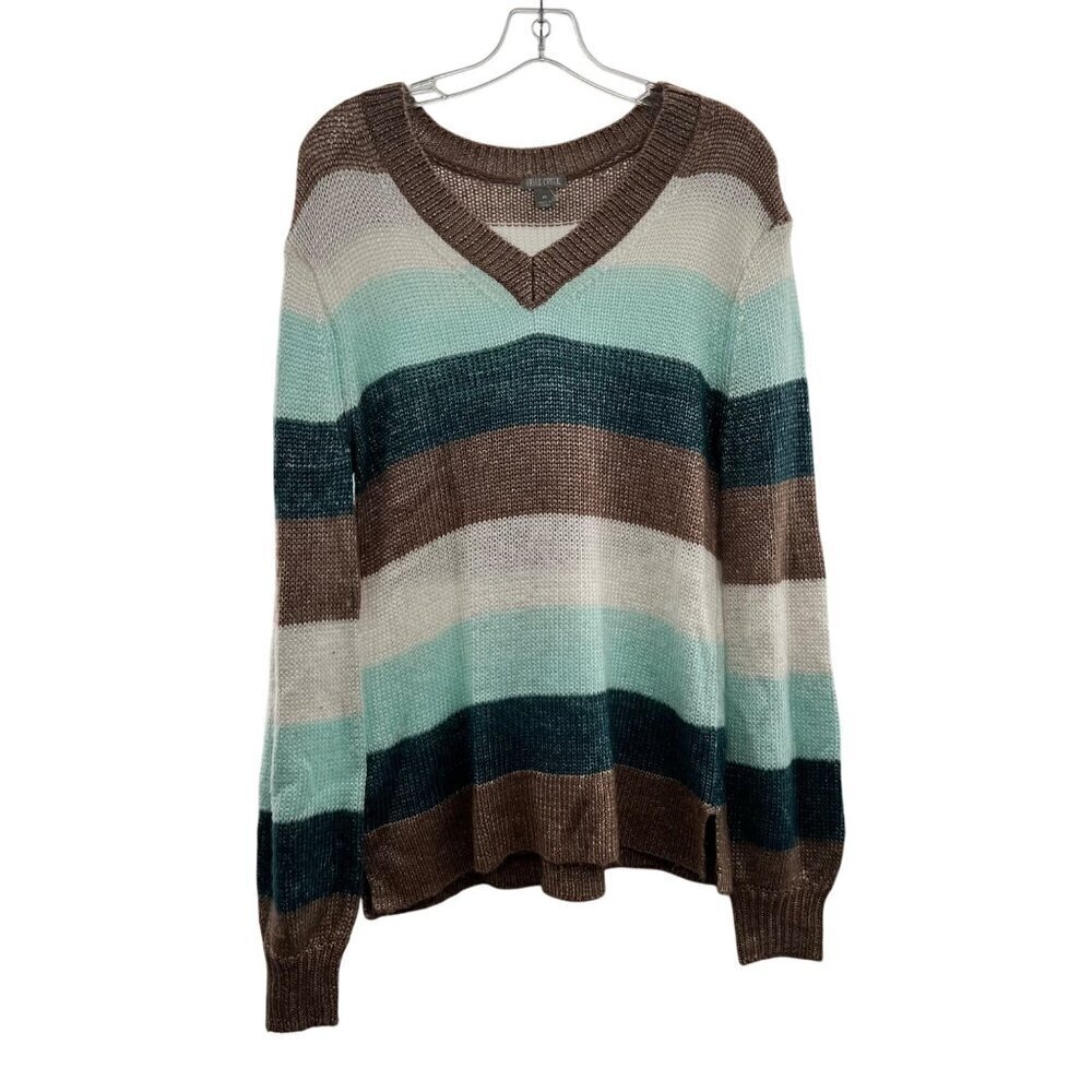Falls Creek Women's Striped Knit Sweater V-Neck Multicolor Size Medium